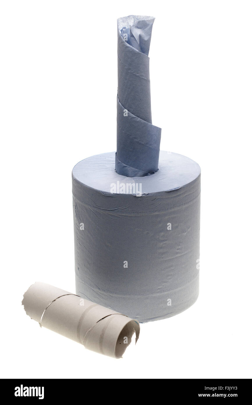 Centro blu di alimentazione rotolo di asciugamani di carta Foto Stock