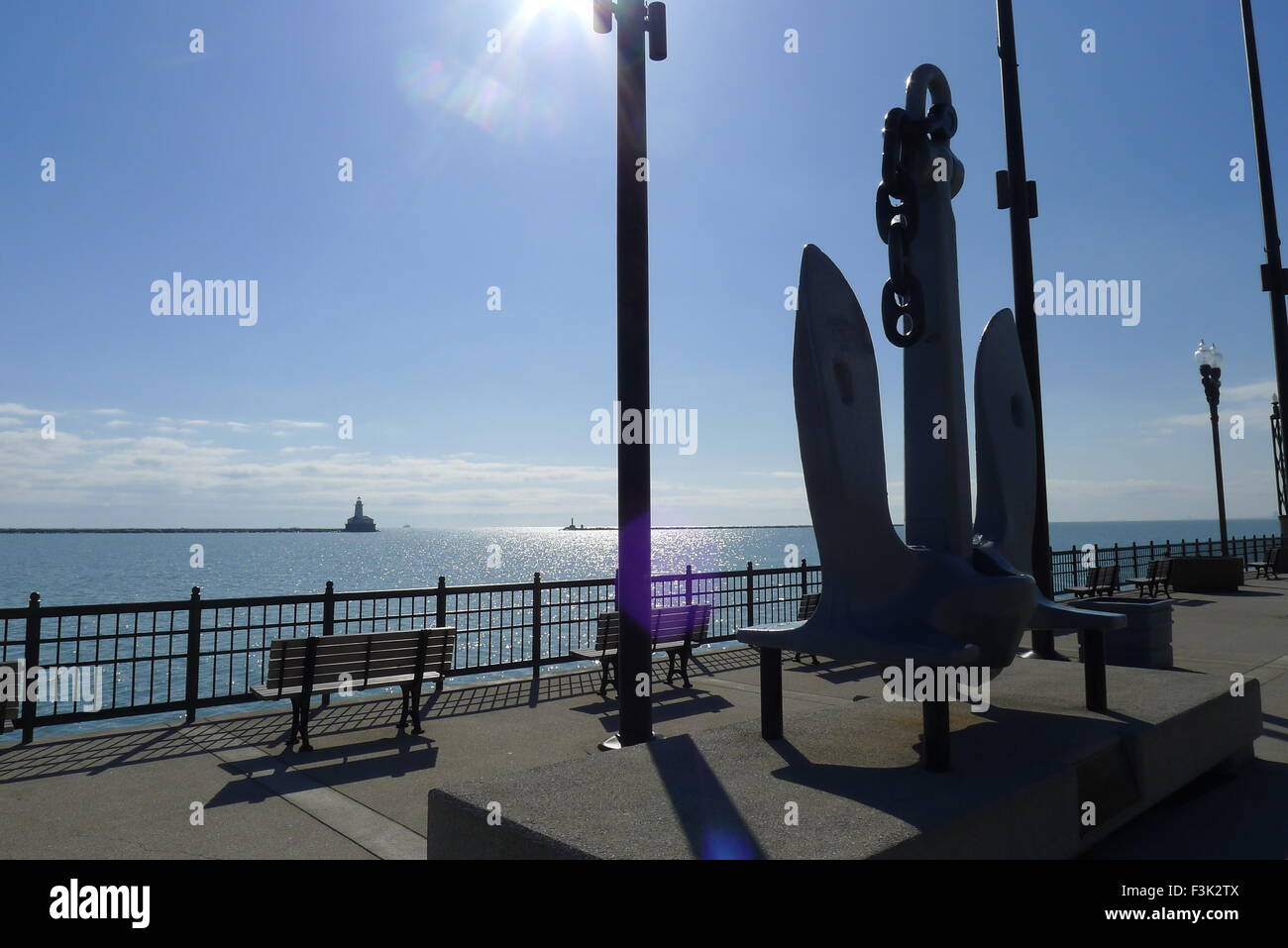 Elemento di ancoraggio del Museo della Portaerei U.S.S. Chicago a Chicago il Navy Pier Foto Stock