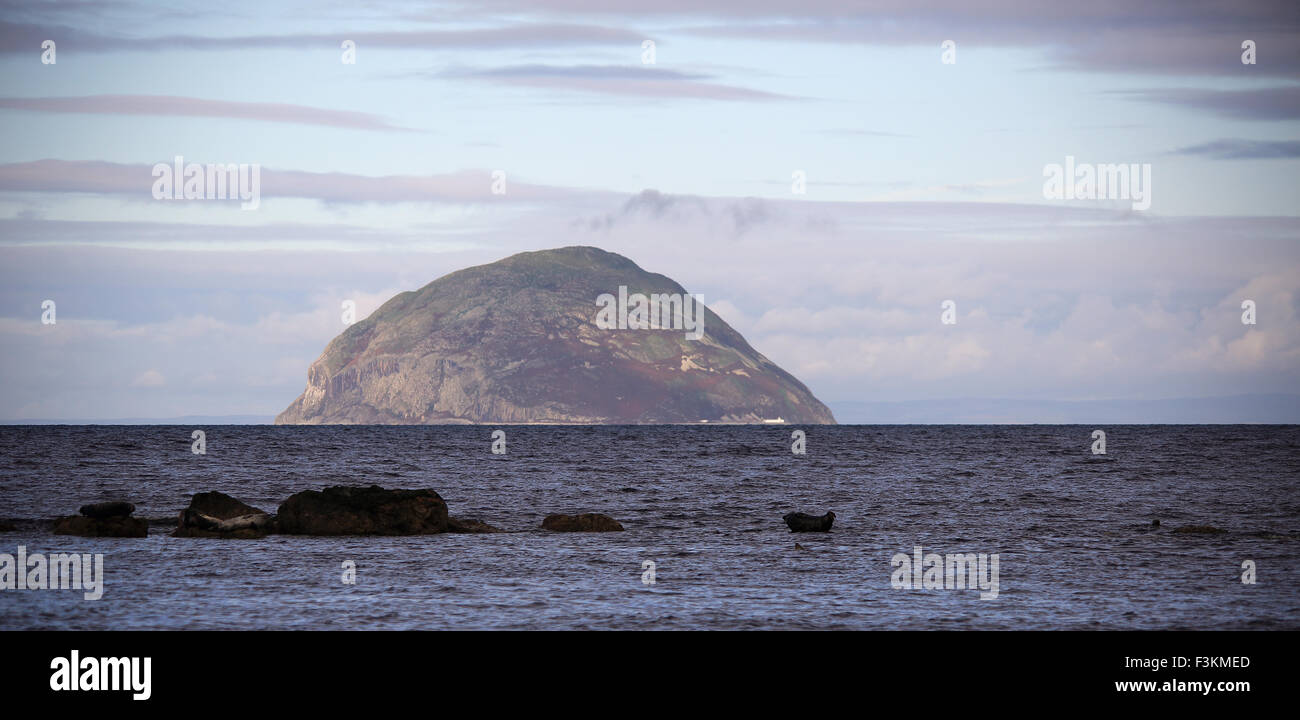 La bellissima Ailsa Craig isola su una chiara, ma coperto, giorno Foto Stock