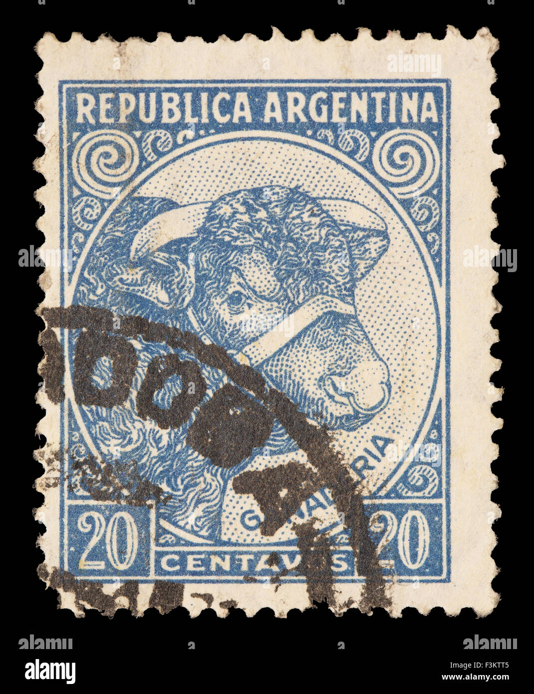 ARGENTINA - CIRCA 1951: un francobollo stampato in Argentina mostra Bull e allevamento di bestiame, circa 1951 Foto Stock