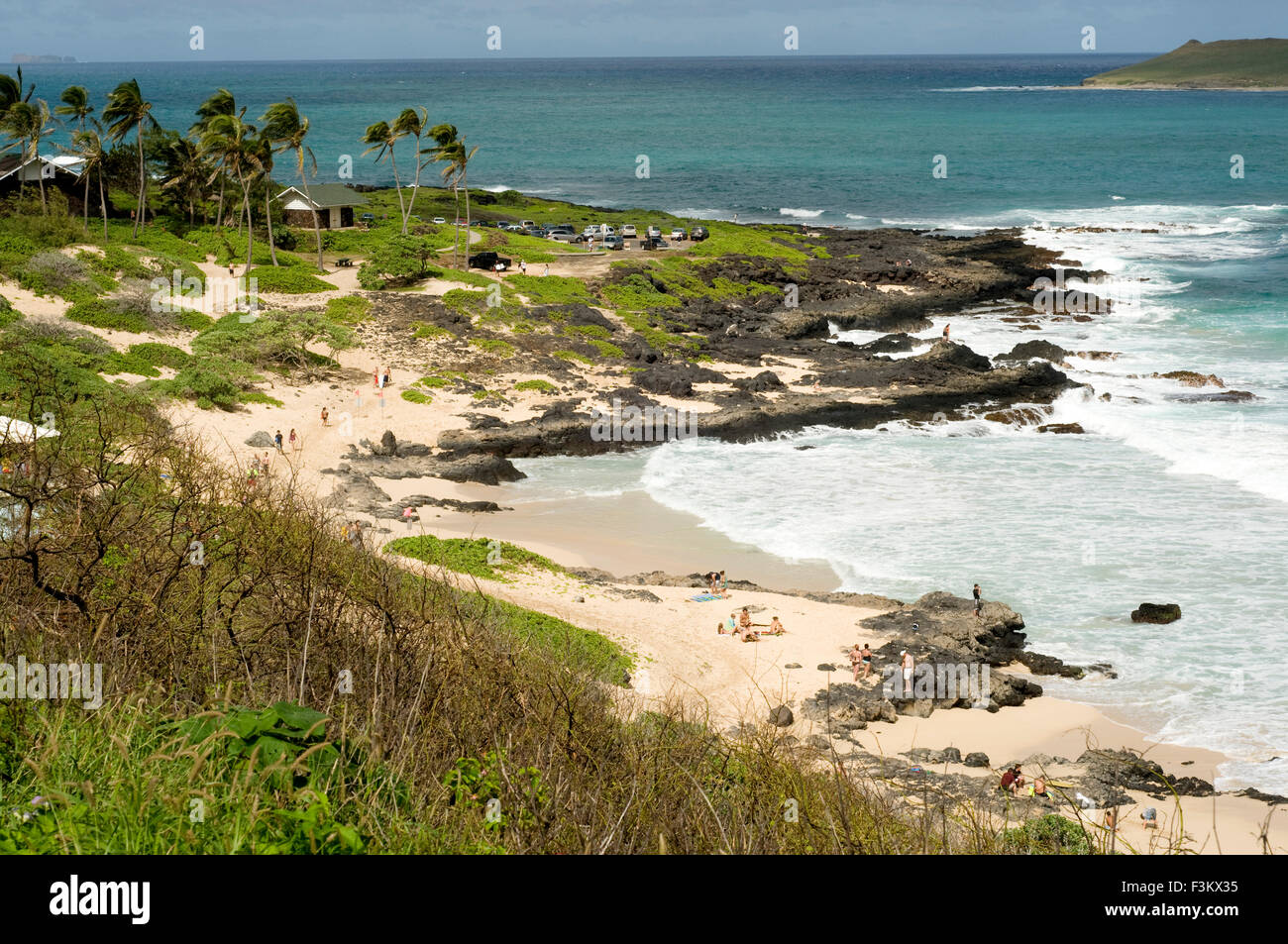 Makapu'u beach all'estremità orientale dell'isola. Viste, con Manana isola. Di O'ahu. Hawaii. Bella Makapuu Beach e beach par Foto Stock