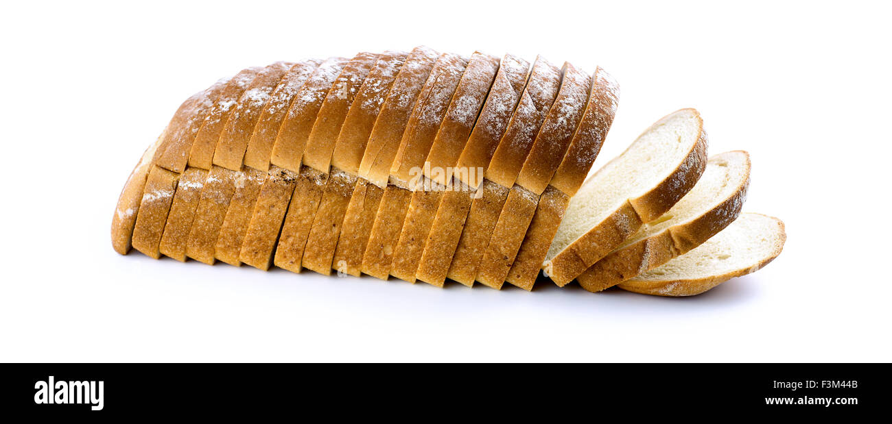 Vista orizzontale della pagnotta di pane bianco studio isolato Foto Stock Vista orizzontale della pagnotta di pane bianco studio isolato Foto Stock
