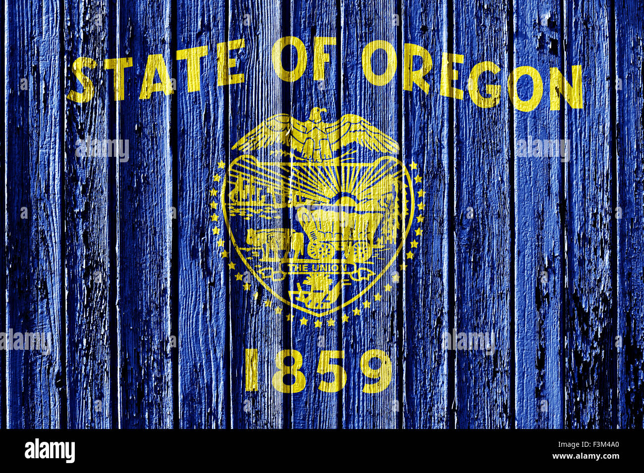 Bandiera della Oregon dipinta sul telaio in legno Foto Stock
