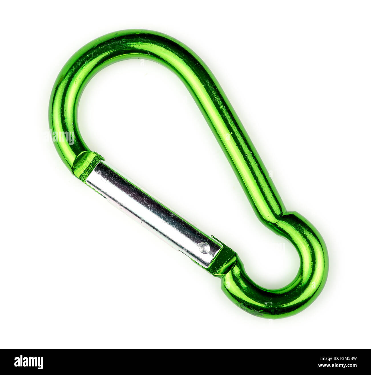 Macro di verde moschettone gancio con molla porta di carico Foto Stock