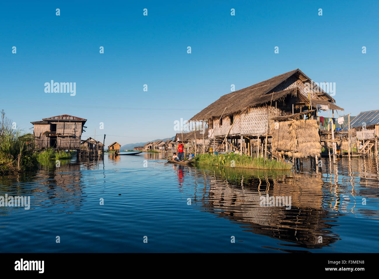 Case in Lago Inle, Birmania Foto Stock