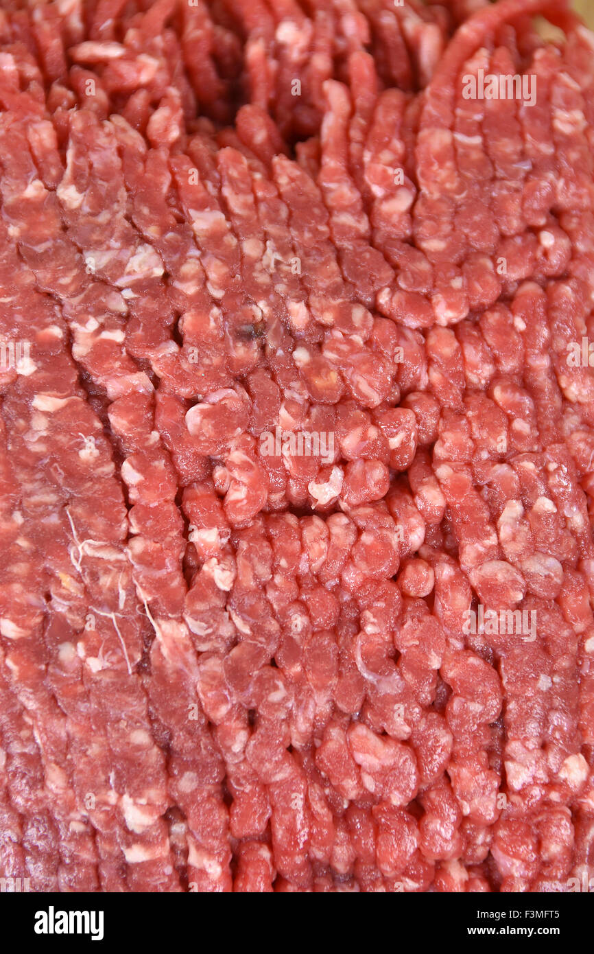 Extreme close up di materie di macinato di manzo. Foto Stock