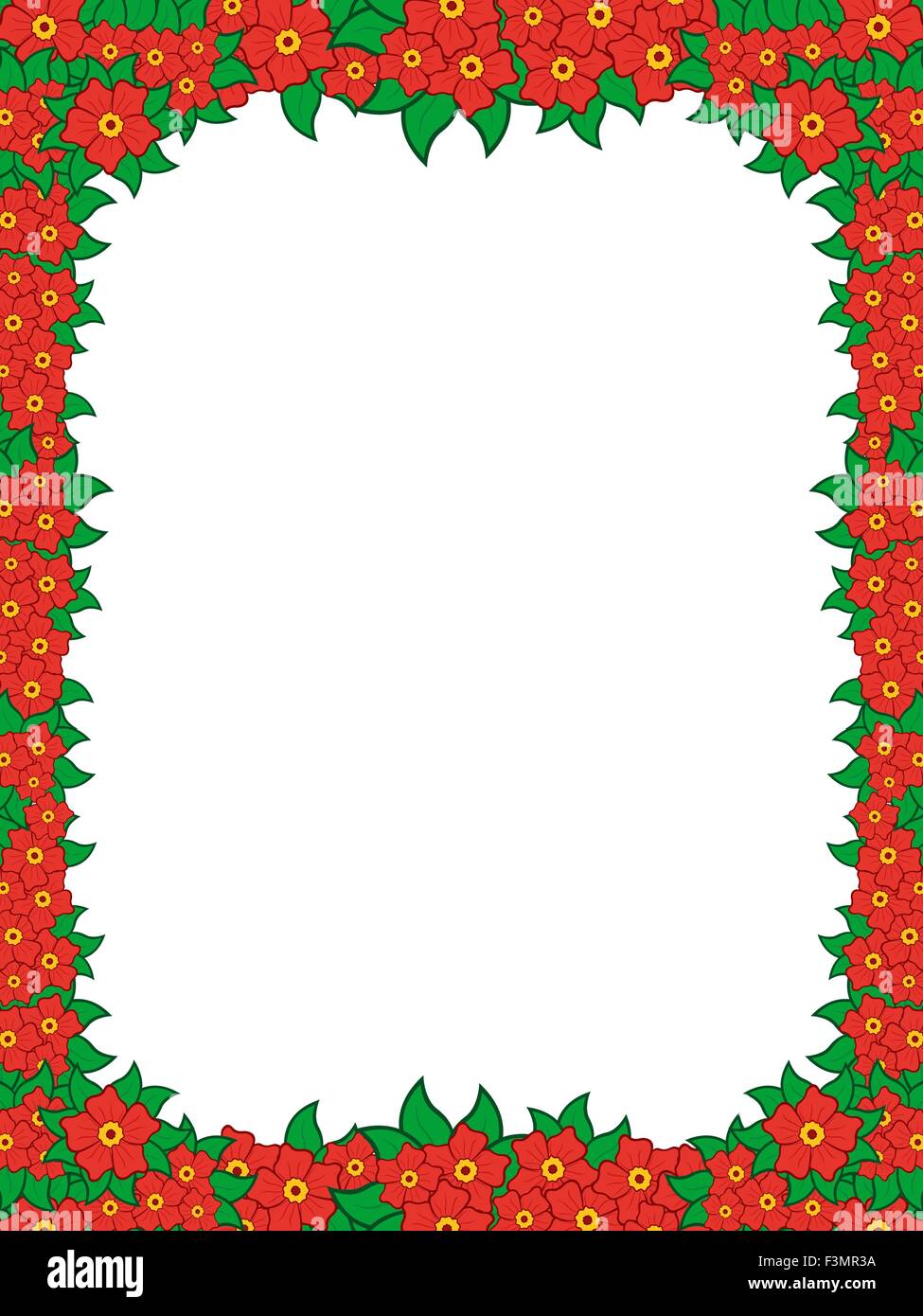 Telaio con fiori di colore rosso intorno a sfondo bianco, del disegno a mano illustrazione vettoriale Illustrazione Vettoriale