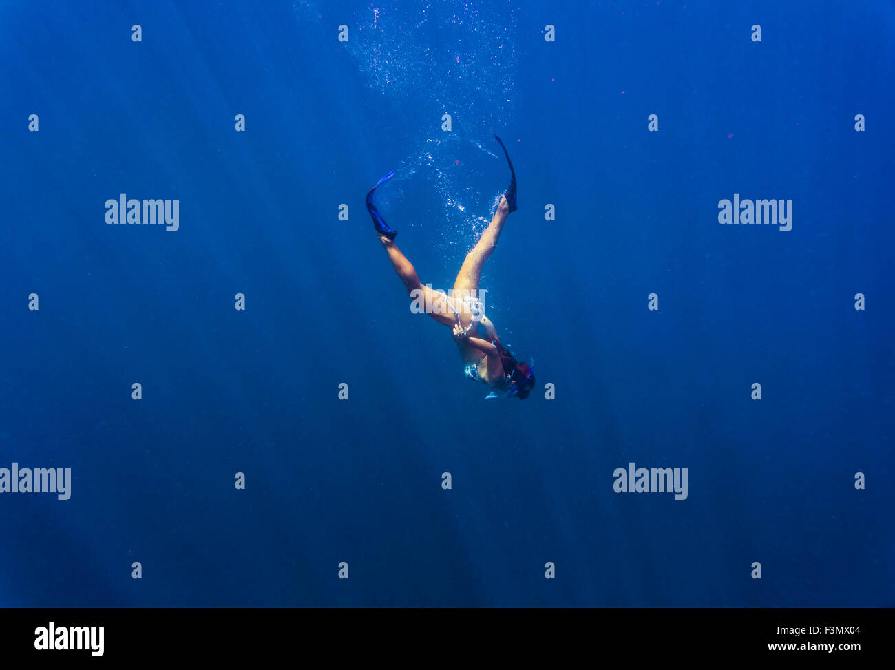 Giovane donna snorkeling in oceano. Foto Stock