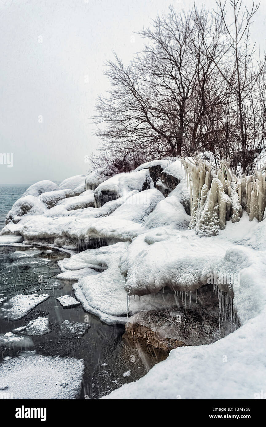 Ashbridges Bay in un giorno di neve a Toronto. Foto Stock