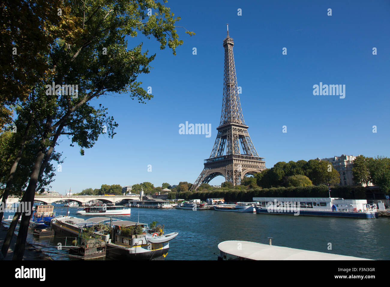 La Torre Eiffel e al fiume Senna a Parigi Foto Stock