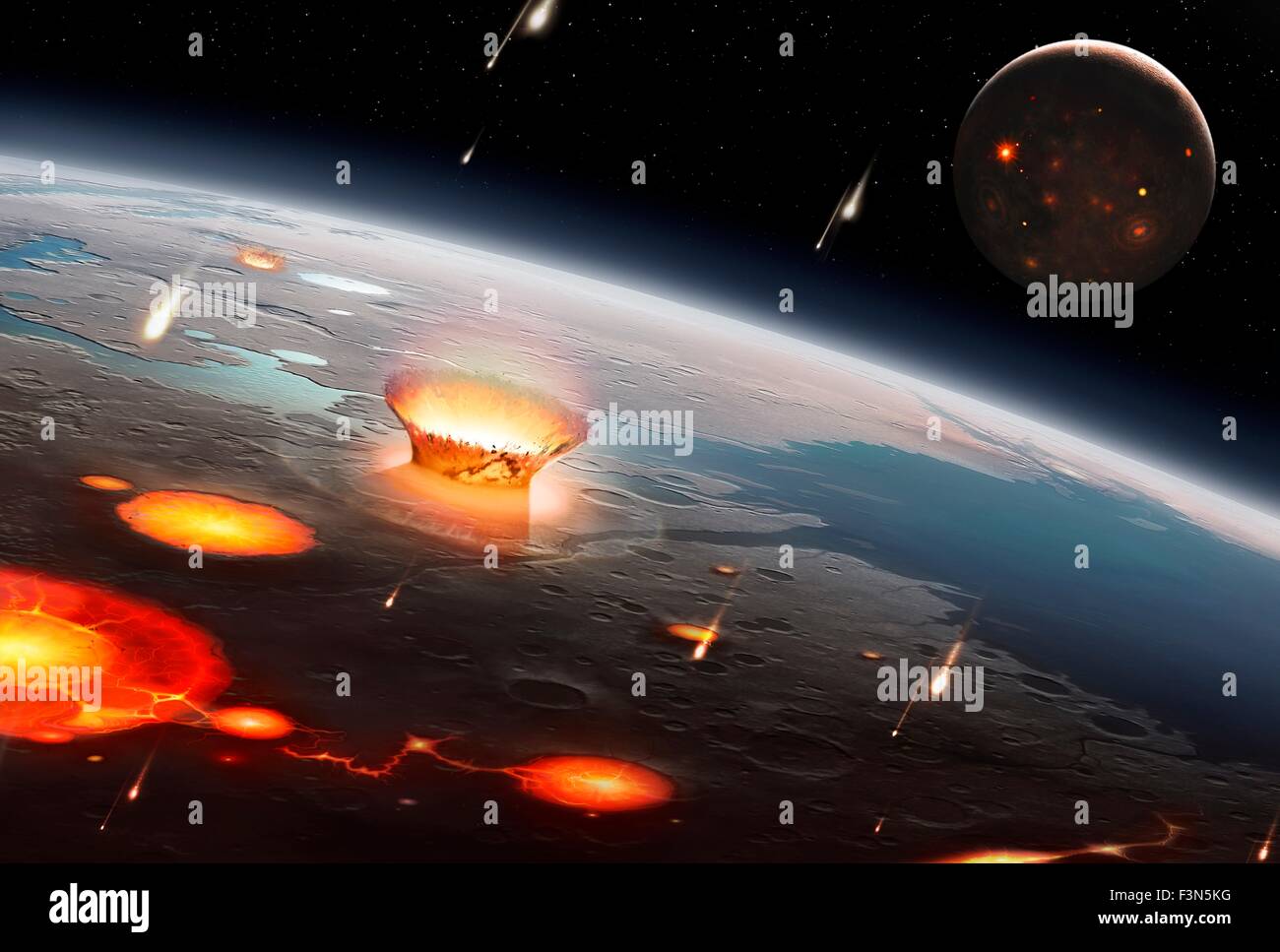 Illustrazione di inizio sistema Earth-Moon Foto Stock