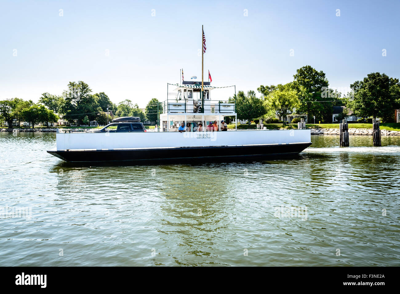 Oxford Bellevue Ferry lasciando Oxford, Tred Fiume Avon, Oxford, Maryland Foto Stock