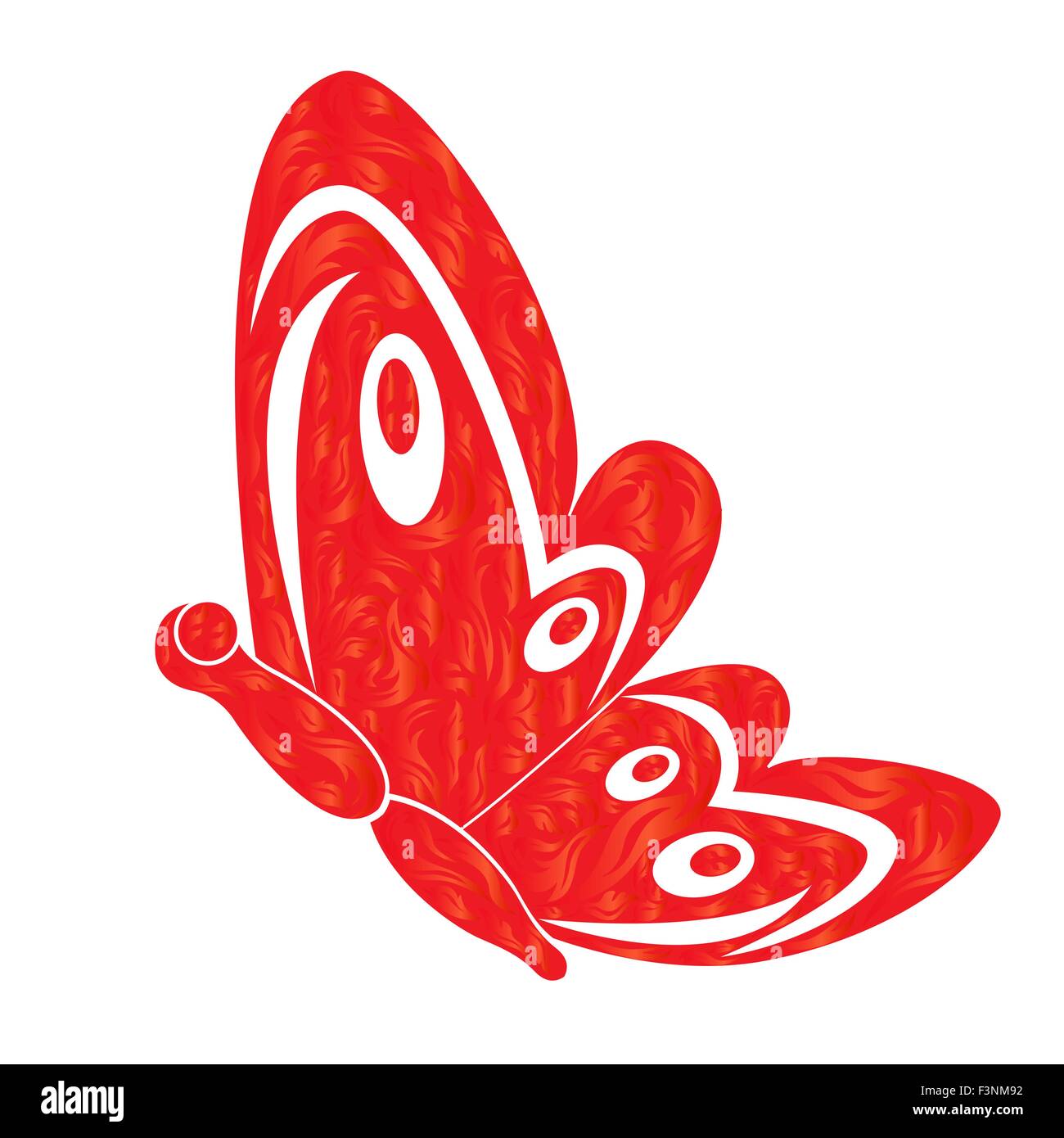 Fiery Red Butterfly sullo sfondo bianco, del disegno a mano stilizzata illustrazione vettoriale Illustrazione Vettoriale