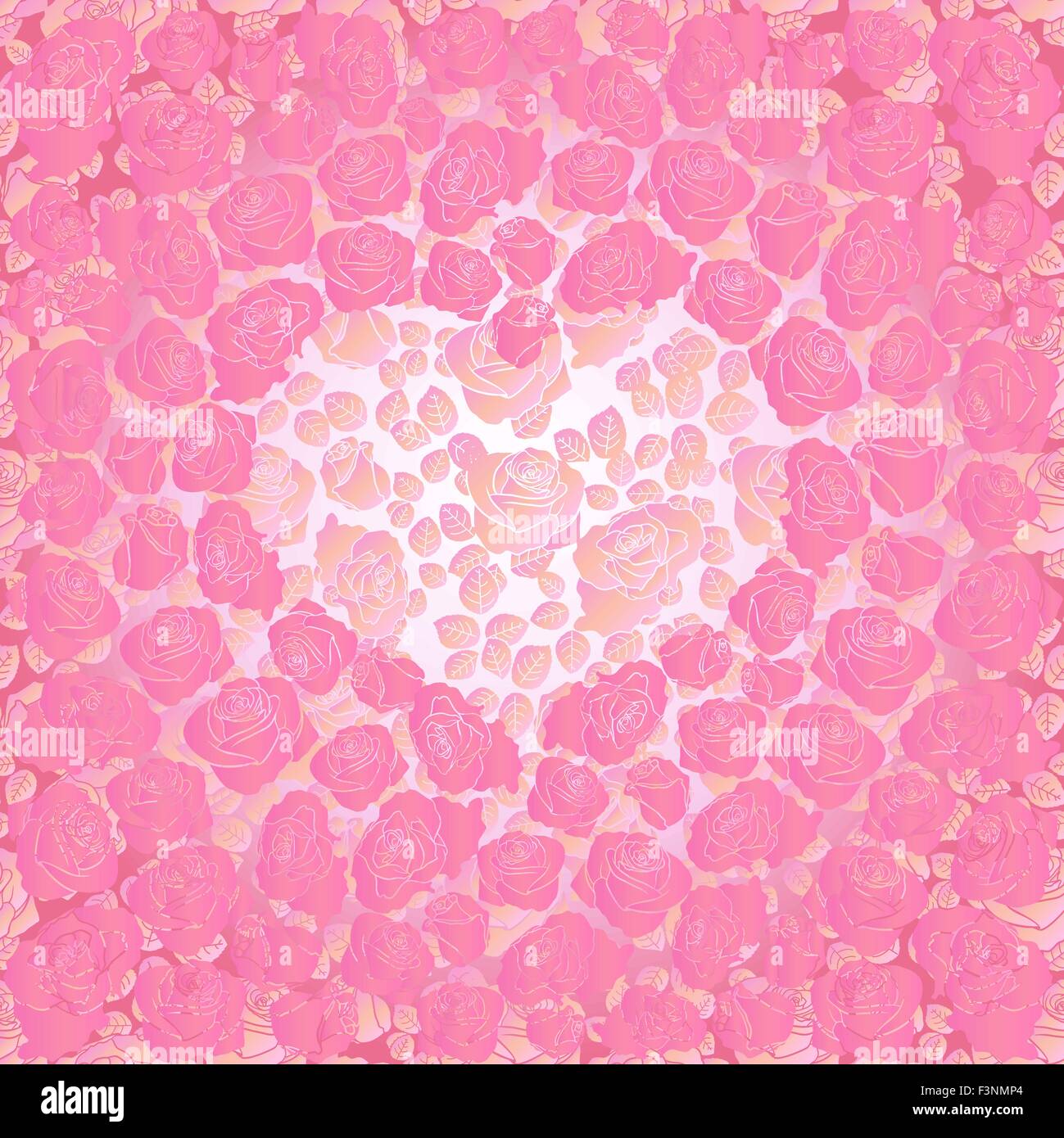 Cuore con le rose rosa su una luce rosa rosa seamless sfondo, disegno a mano Valentines illustrazione vettoriale. È possibile utilizzare un backg Illustrazione Vettoriale