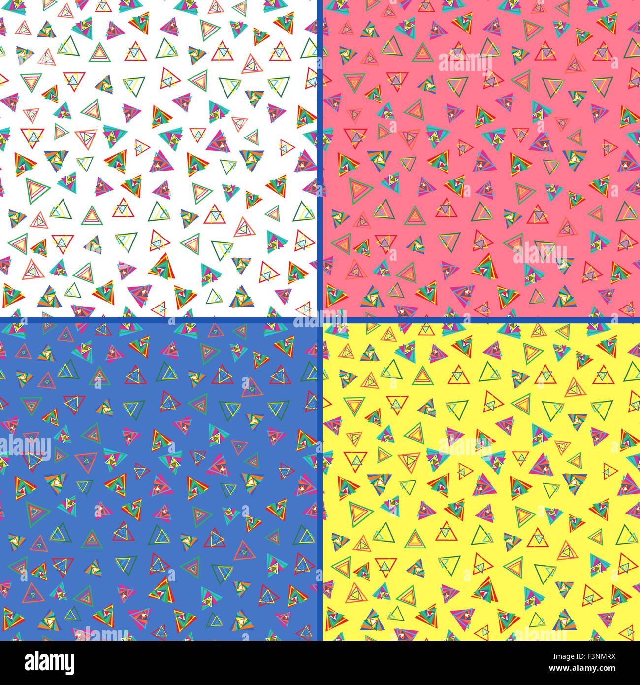 Quattro identici seamless pattern di vettore con diversi triangoli colorati Illustrazione Vettoriale