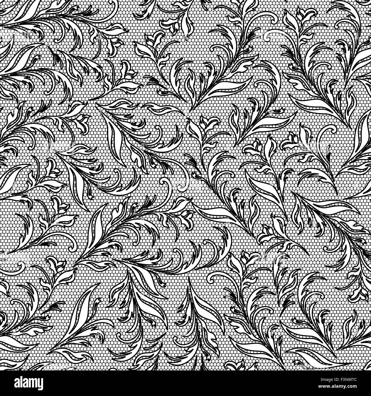 Il vettore in bianco e nero senza saldatura pattern con elementi a base di erbe sulla griglia di sfondo Illustrazione Vettoriale