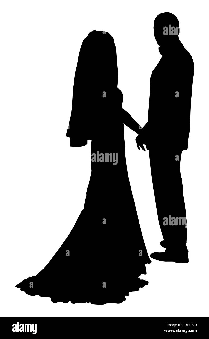 Silhouette immagine di sposi tenendo le mani Foto Stock