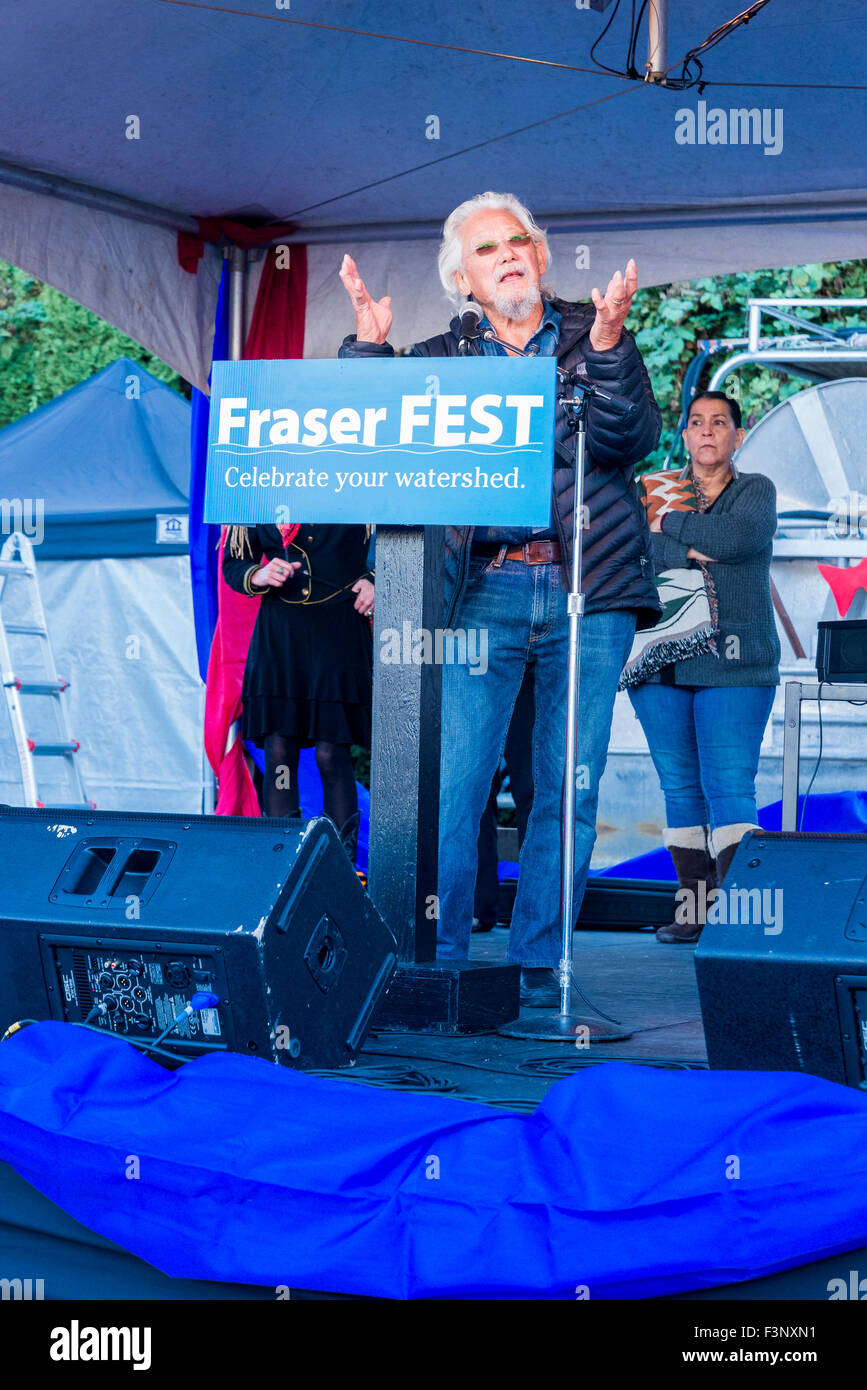 David Suzuki, ambientalista e la natura delle cose host, parla del Fraser Fest, Vancouver, British Columbia, Canada, Foto Stock