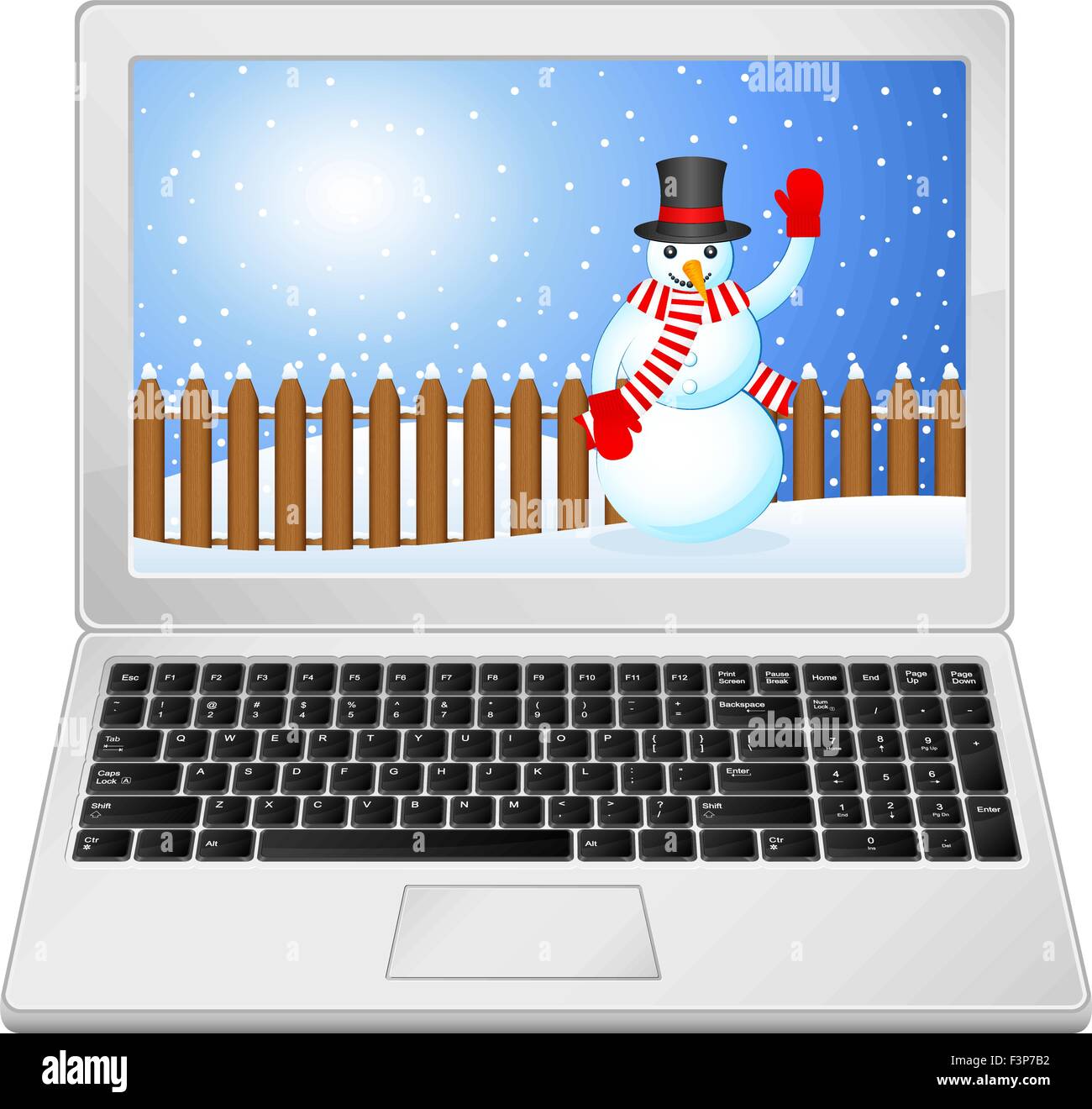 Grigio laptop con paesaggio invernale. Illustrazione Vettoriale Illustrazione Vettoriale