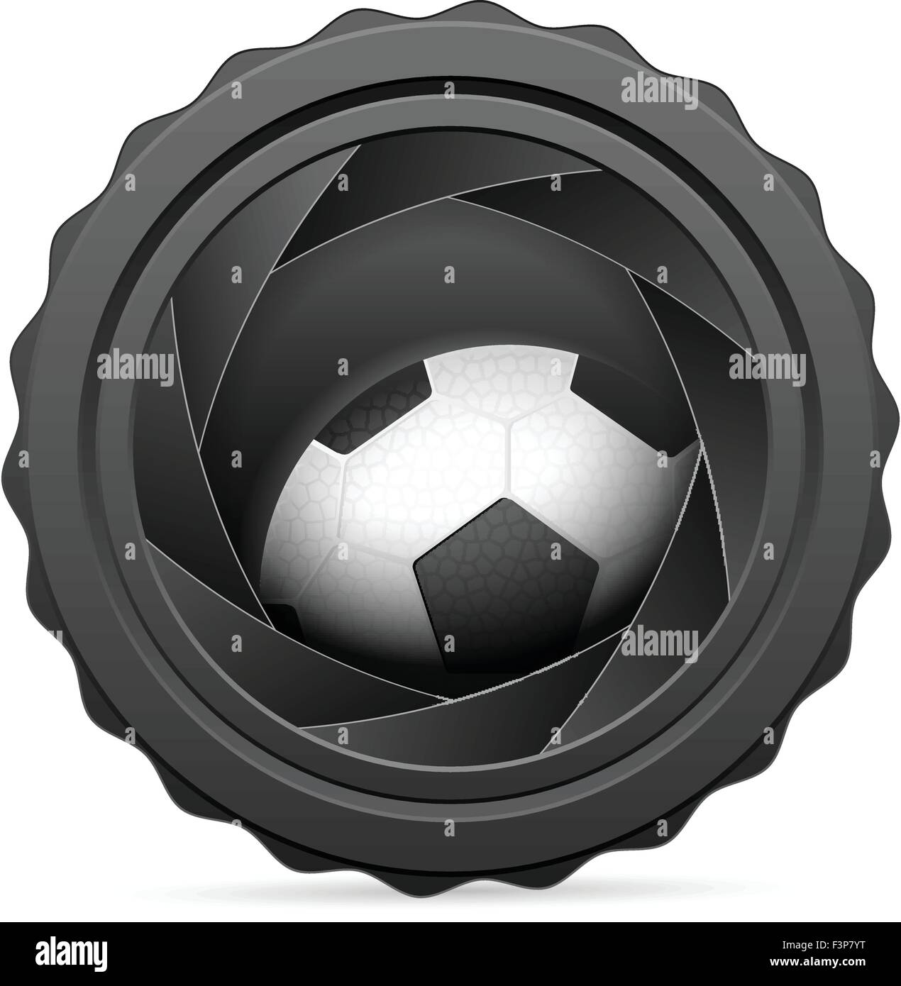 L'otturatore della fotocamera con pallone da calcio su sfondo bianco. Illustrazione Vettoriale. Illustrazione Vettoriale