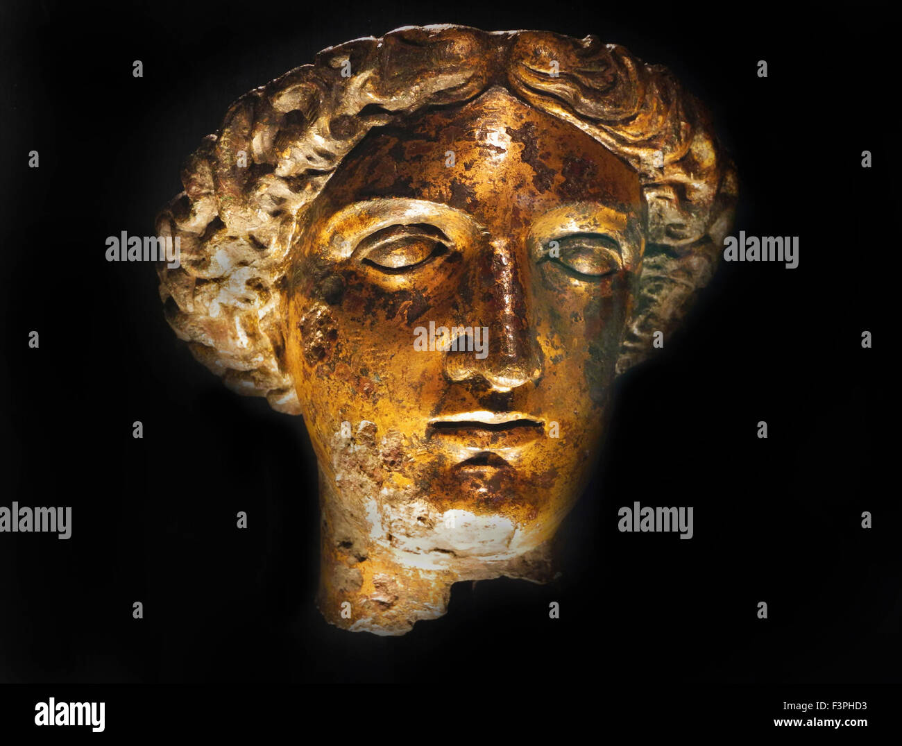 Testa della dea romana Sulis Minerva dal cortile del tempio di bagni romani a bagno nel Regno Unito. Foto Stock