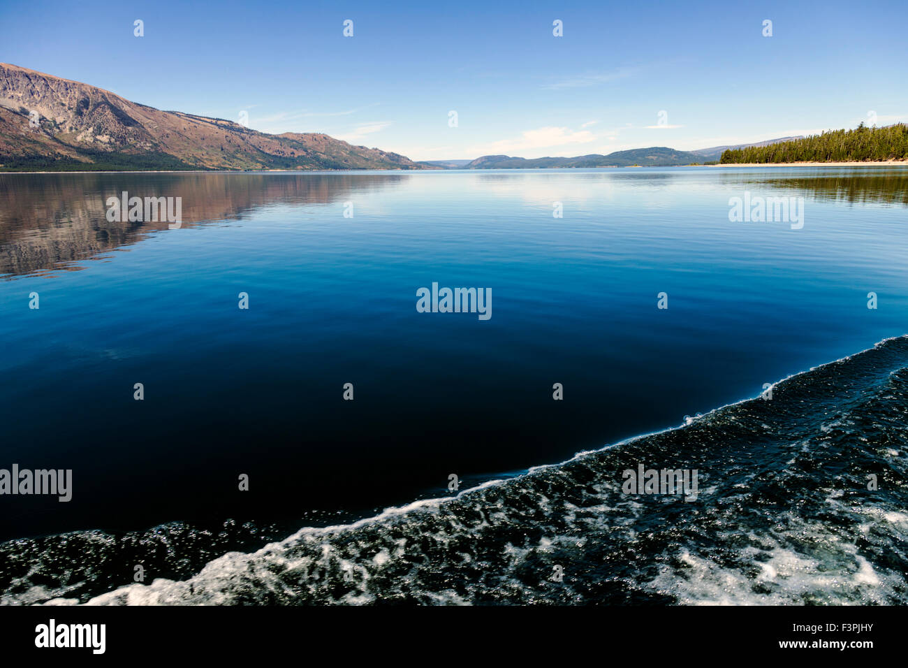 Wake & onde dal battello da crociera; lago Jackson; il Parco Nazionale del Grand Teton; Wyoming; USA Foto Stock