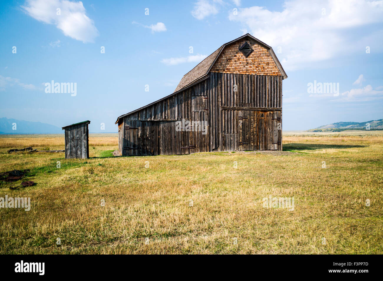Storico Thomas Murphy fienile; Moulton Homestead (c 1910); Mormone fila distretto storico; il Parco Nazionale del Grand Teton; Wyoming; USA Foto Stock