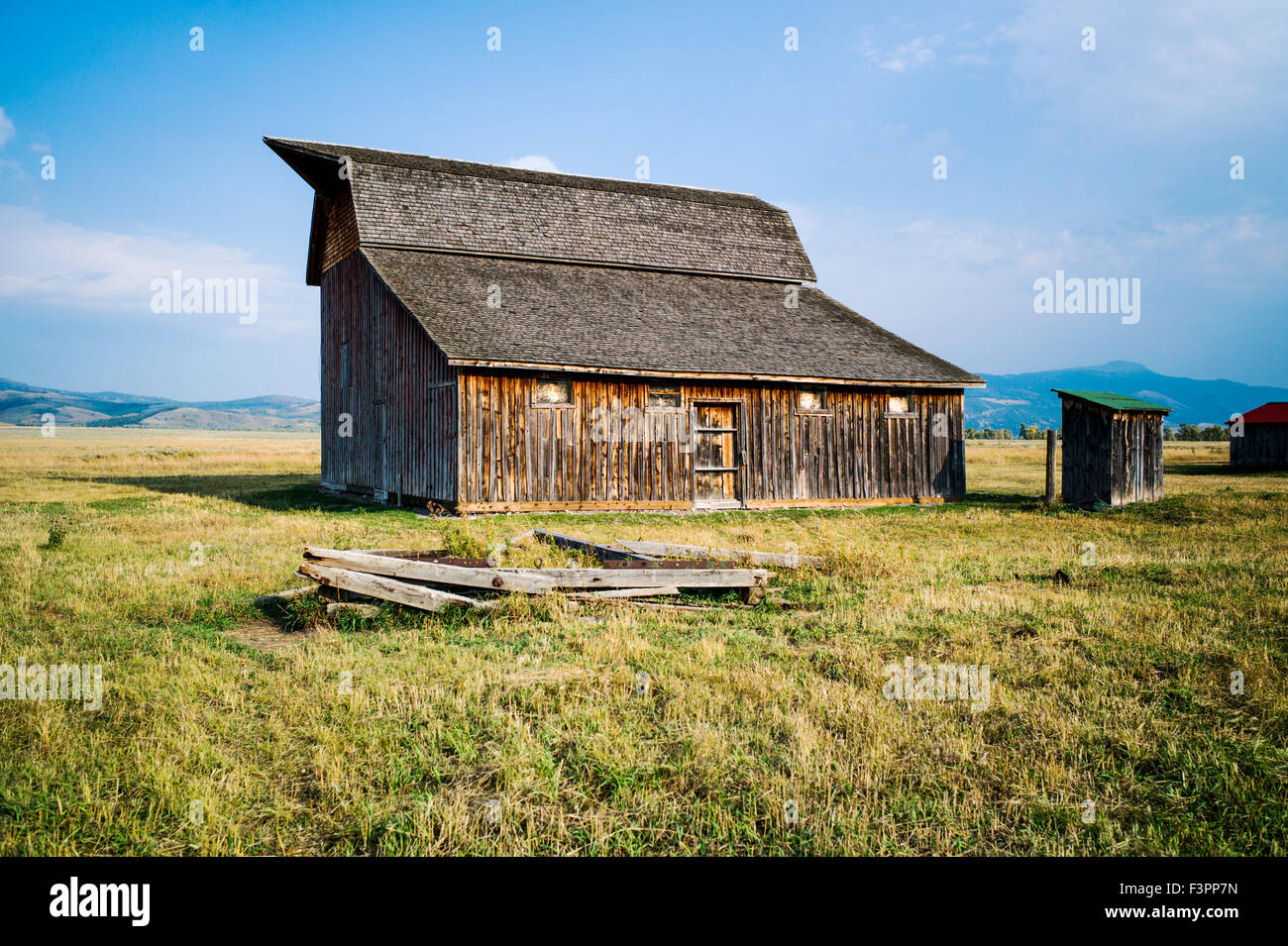 Storico Thomas Murphy fienile; Moulton Homestead (c 1910); Mormone fila distretto storico; il Parco Nazionale del Grand Teton; Wyoming; USA Foto Stock