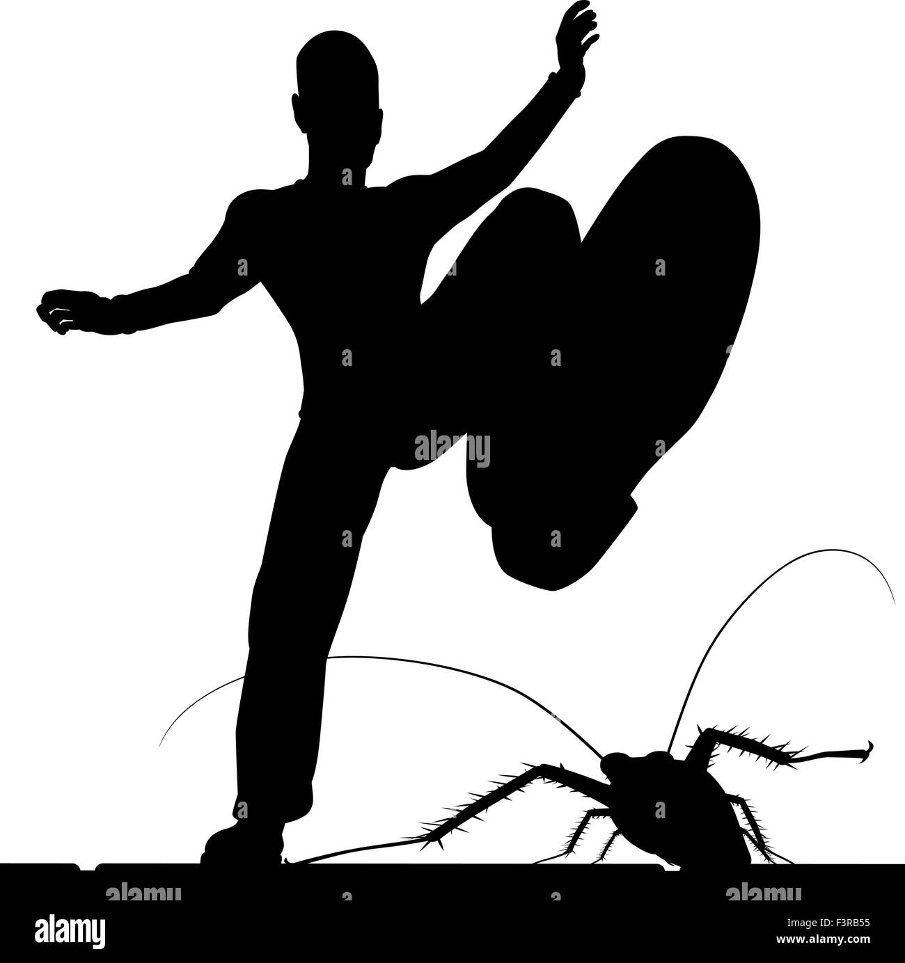 EPS8 vettore modificabile silhouette di un uomo stamping su uno scarafaggio con figure come oggetti separati Illustrazione Vettoriale