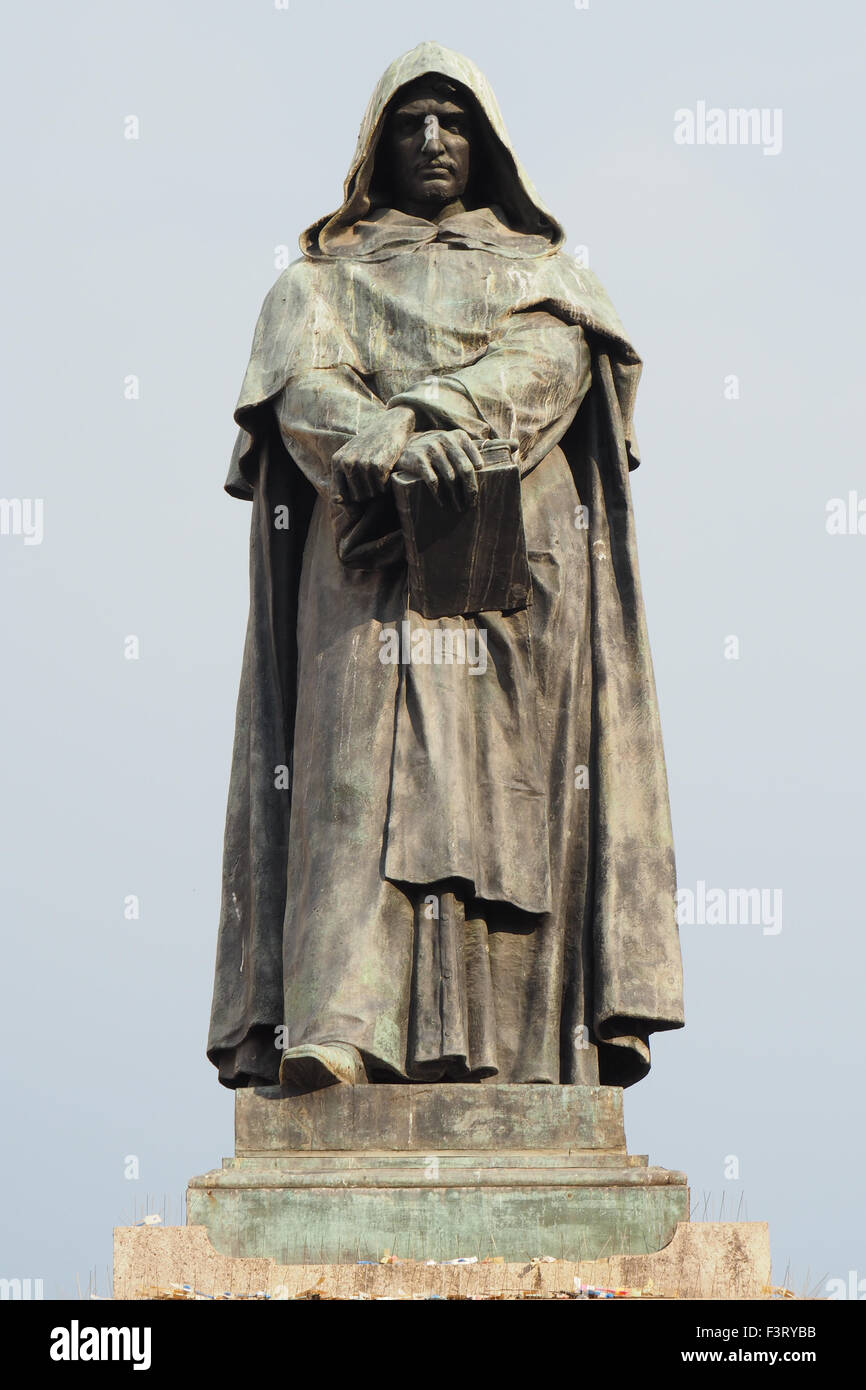 Statua in bronzo del filosofo Giordano Bruno. Foto Stock