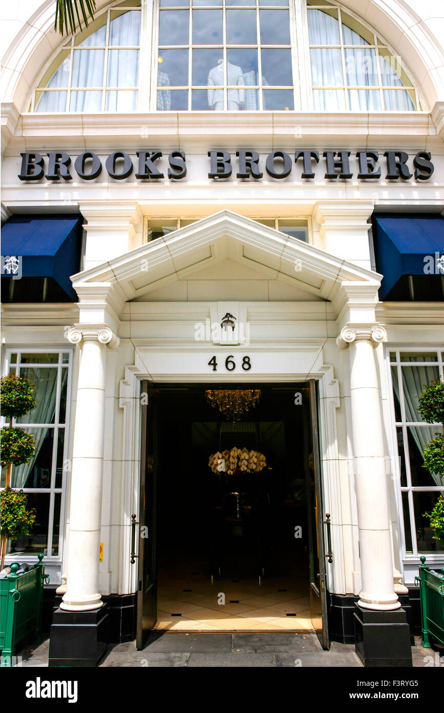 Brooks Brothers store overhead sul segno di Rodeo Drive a Beverly Hills California Foto Stock
