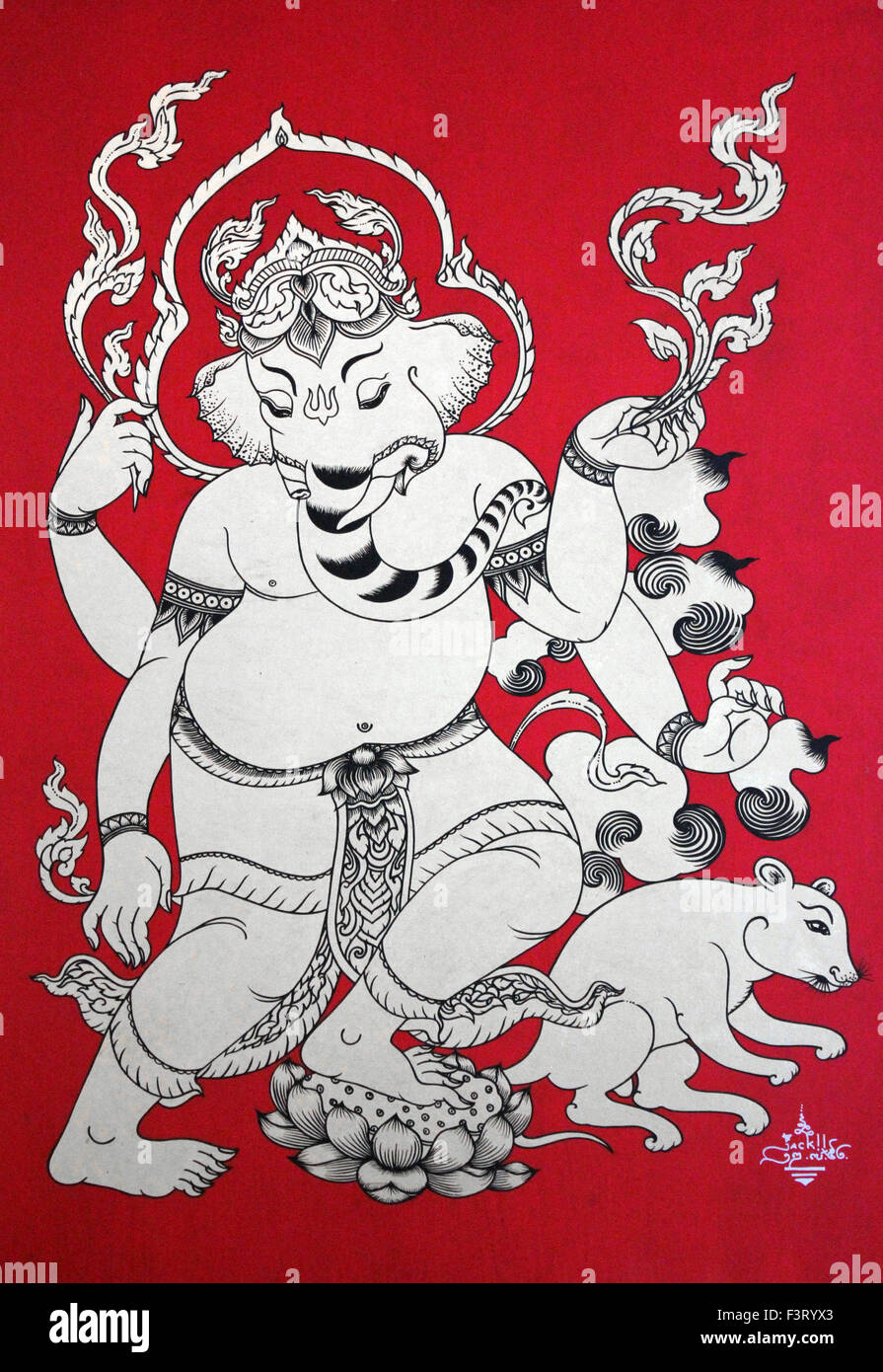 Ganesh e il suo Vahana (veicolo) Rat Foto Stock