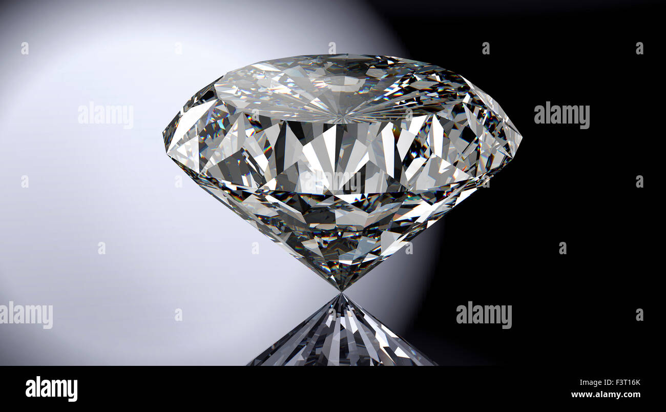 Diamante perfetto isolato su sfondo lucido con percorso di clipping. Foto Stock