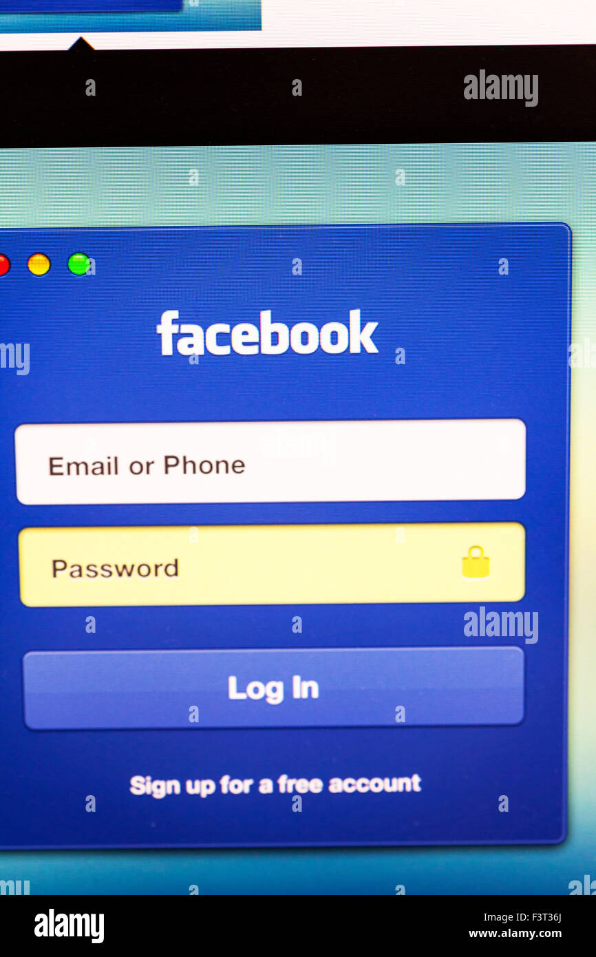 Facebook login password di sicurezza sito web sicuro homepage online screenshot dello schermo di web site internet net Foto Stock