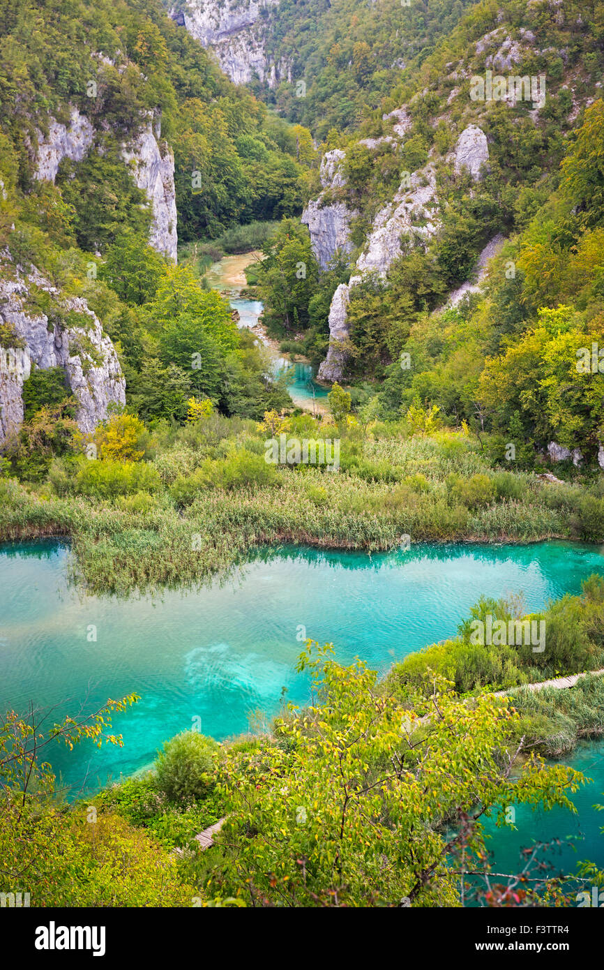 Il paesaggio del Parco Nazionale dei Laghi di Plitvice, Croazia Foto Stock
