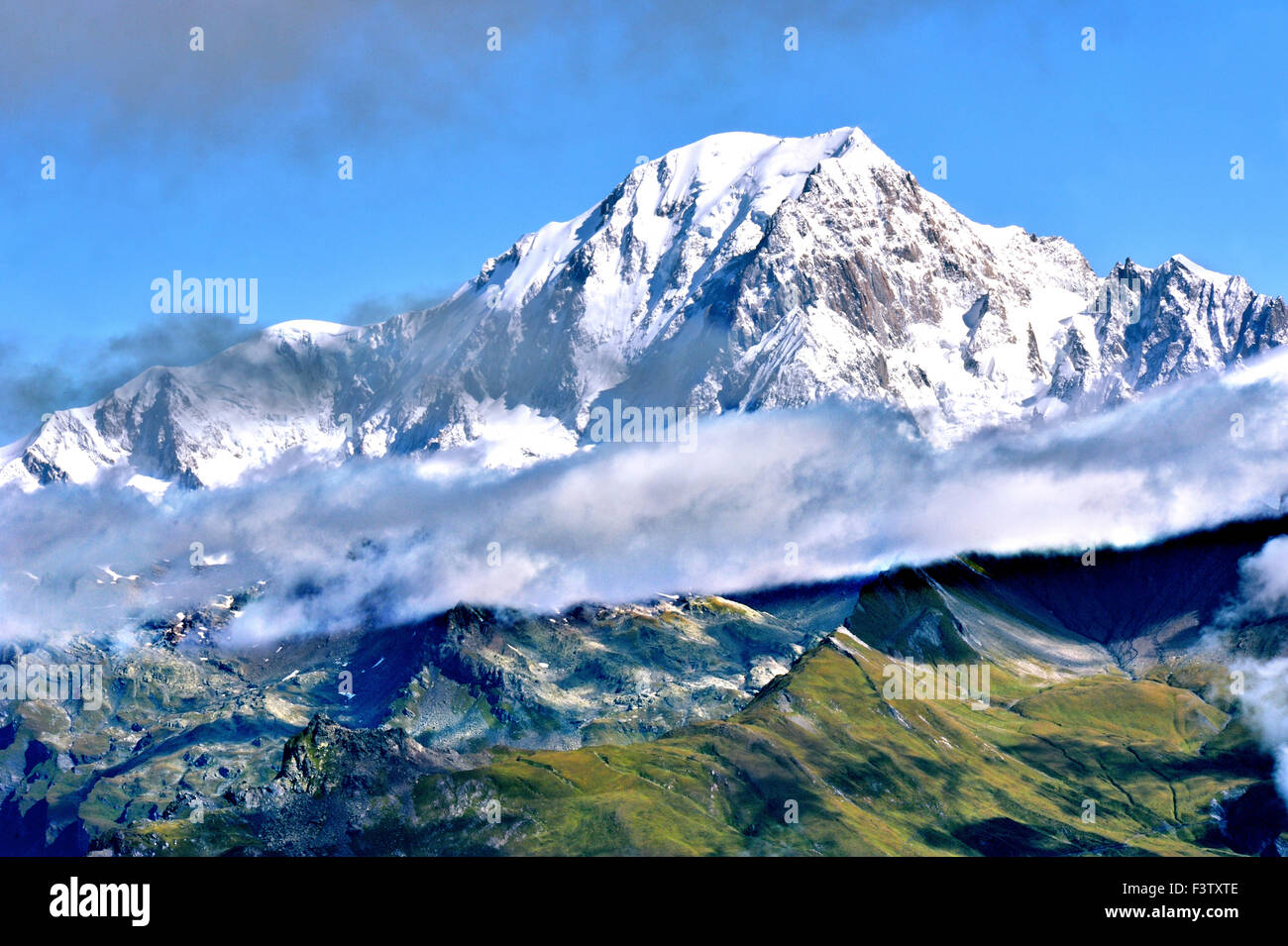 Mountain Mont Blanc, vista di Aiguille Grive, sulle Alpi francesi, Francia Foto Stock