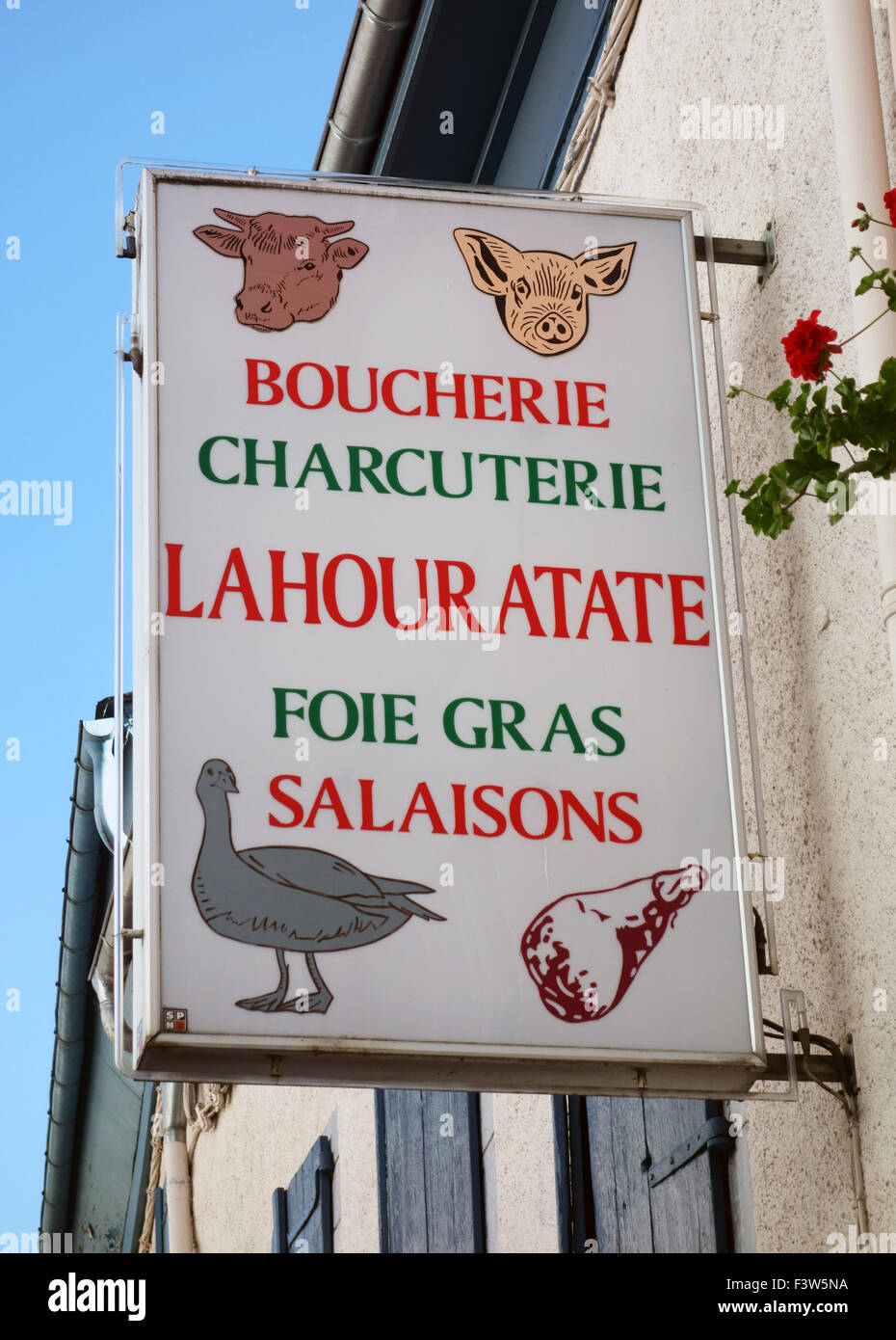 Macellai firmare a Laruns, Francia. Foto Stock