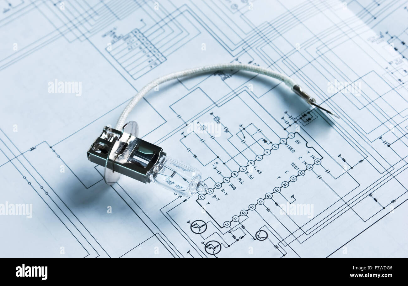Lampada alogena e circuito elettrico Foto Stock
