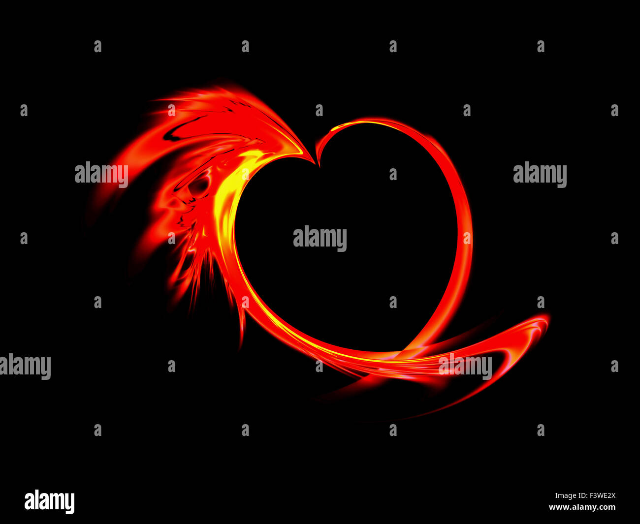 Fiery cuore rosso su sfondo nero Foto Stock