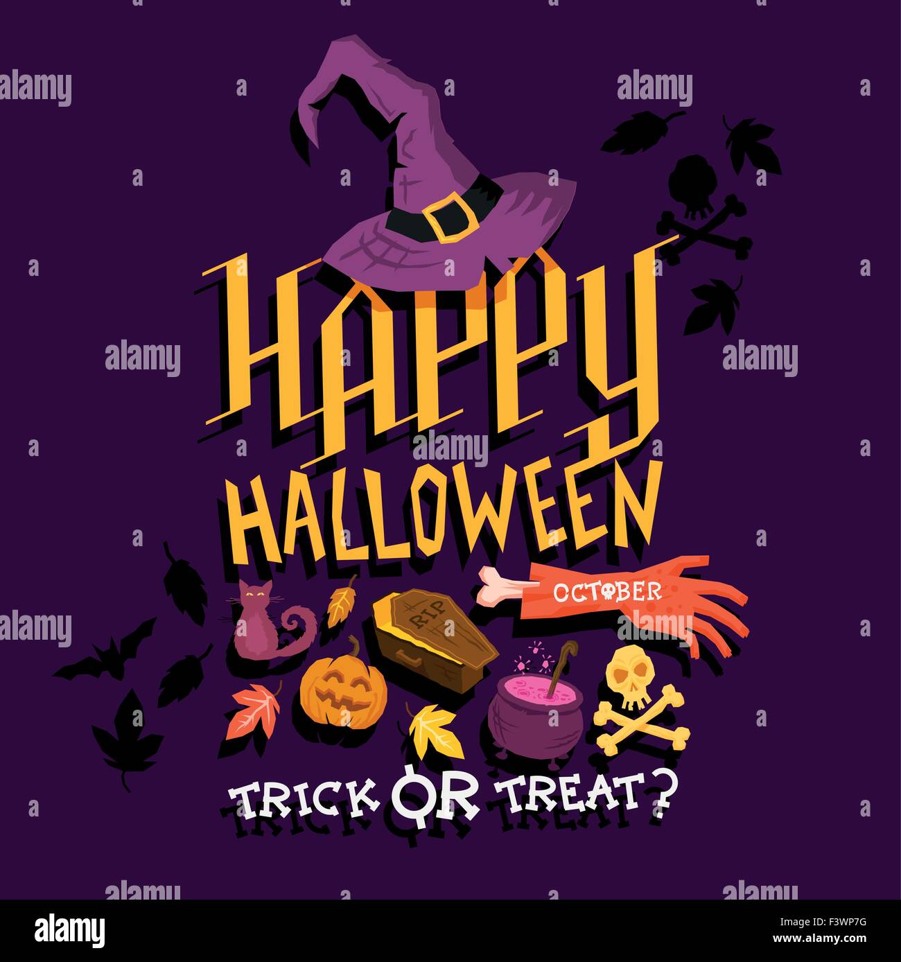Spooky Halloween party design poster. Happy Halloween! Illustrazione Vettoriale Illustrazione Vettoriale