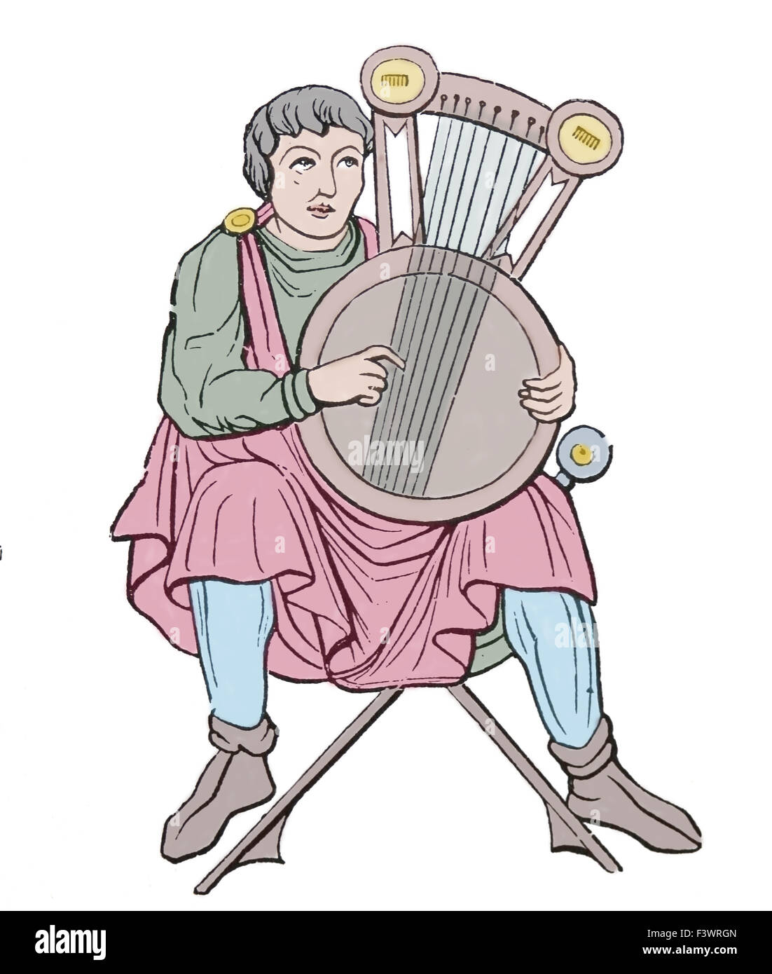 Musica Medievale. La cetra. Incisione del XIX secolo. Foto Stock