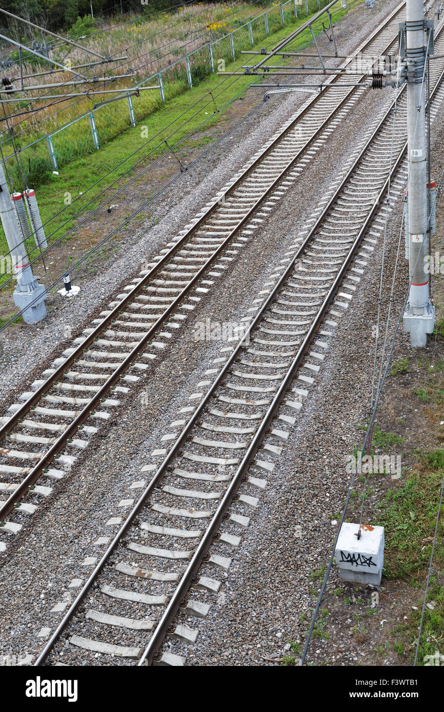 I binari della ferrovia vista da sopra Foto Stock