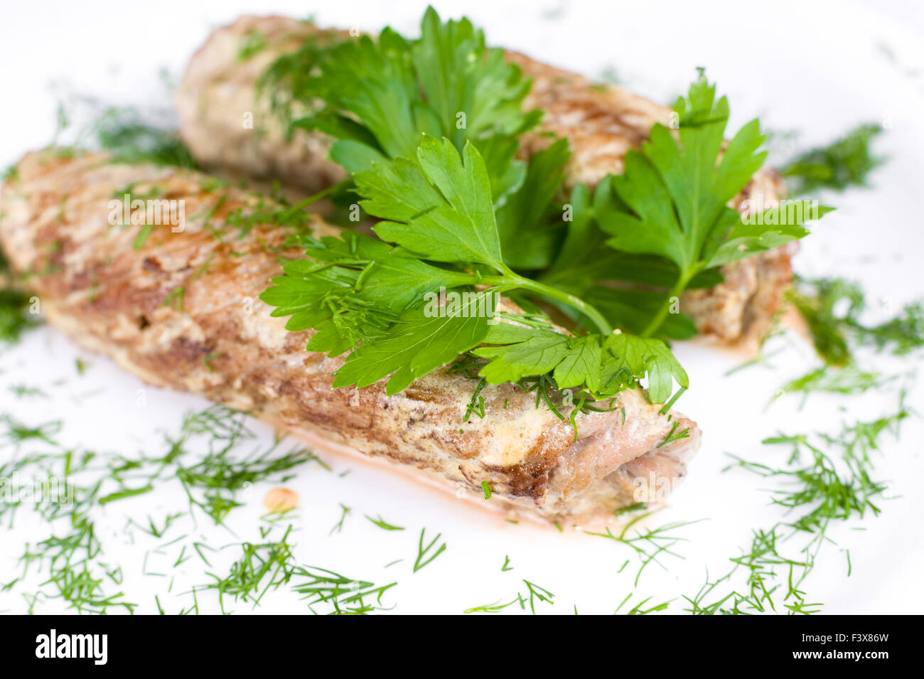 Carne arrosto rotoli, macro Foto Stock