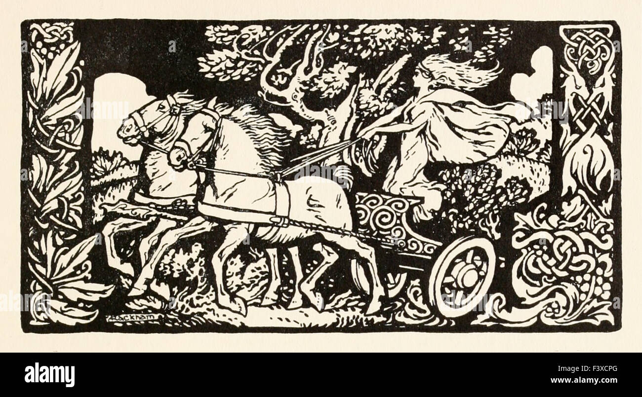 Becfola nel suo chariot da "l'Wooing di Becfola' in 'Irish Favole", illustrazione di Arthur Rackham (1867-1939). Vedere desc Foto Stock