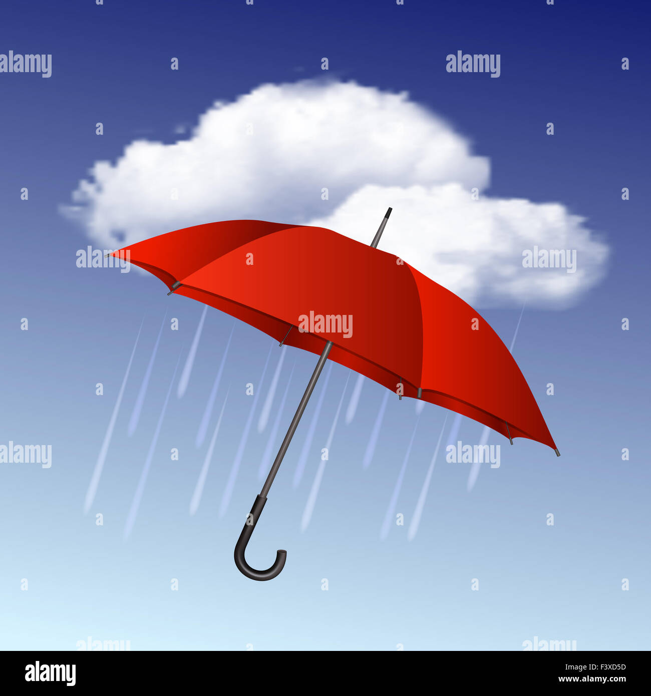 Tempo piovoso icona con nuvole e ombrellone Foto Stock