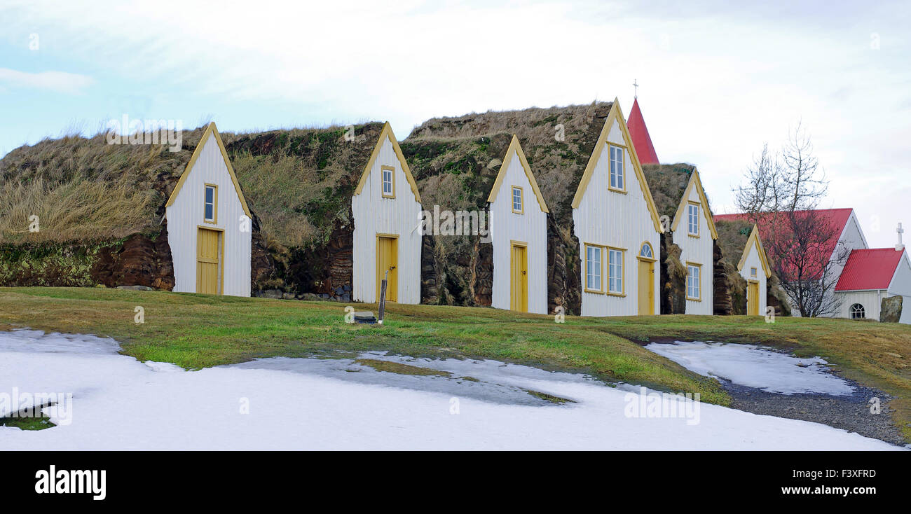 Vecchia Fattoria Glaumbaer nel nord dell'Islanda Foto Stock