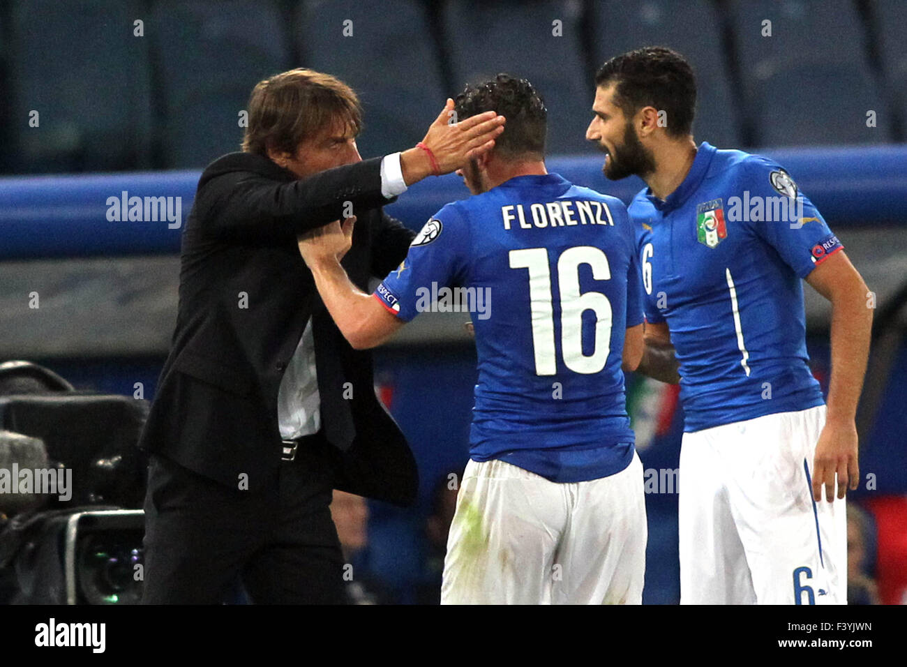 Roma, Italia , Olimpyc Stadium 13 ottobre 2015. Calcio: Qualifica Europea Francia 2016 : Gruppo h, Italia vs Norvegia Italia a vincere il match, punteggio Tettey (NOR) Florenzi (ita) Pellè (ita) (foto: Marco Iacobucci/Alamy live news) Foto Stock