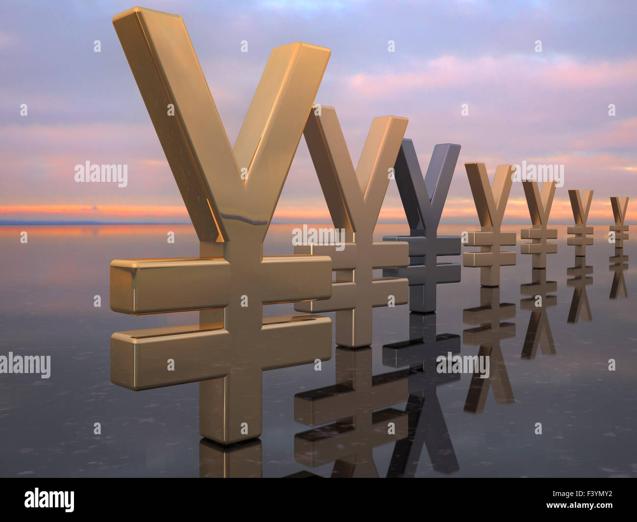 Yen (valuta giapponese) simboli Foto Stock