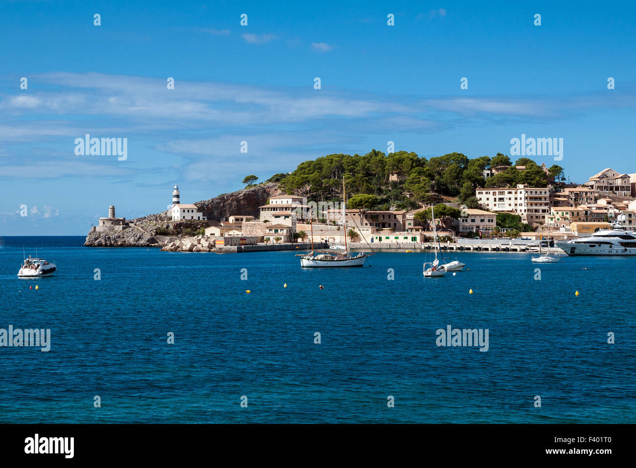 Ottima vista del porto Soller, Mallorca, Spagna Foto Stock