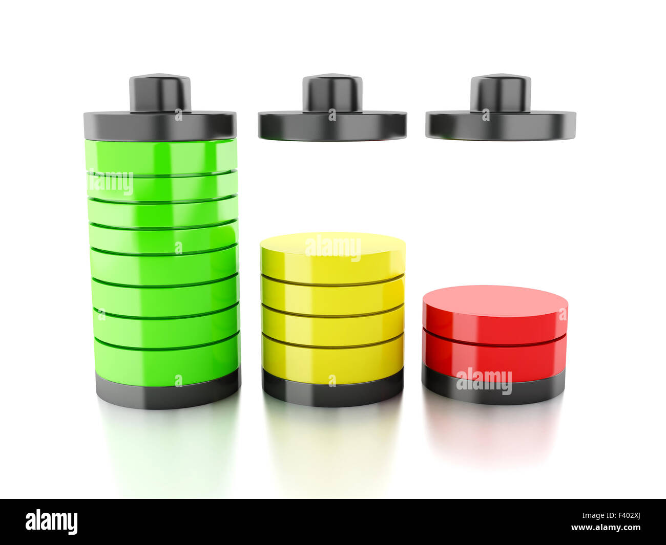 Icona della batteria con colorate sullo stato di carica Foto Stock